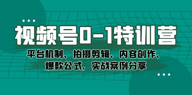 视频号0-1特训营：平台机制、拍摄剪辑、内容创作、爆款公式，实战案例分享多客网创-网创项目资源站-副业项目-创业项目-搞钱项目多客网创