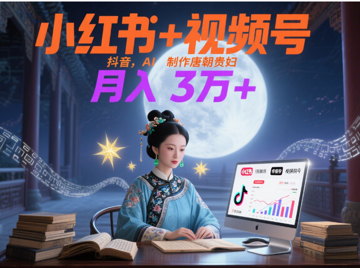 小红书+视频号+抖音，AI轻松制作唐朝贵妇IP，毒鸡汤、励志、减肥瘦身、养生赛道轻松切入，每天30分钟，轻松产出N条，月入3万+ 多客网创-网创项目资源站-副业项目-创业项目-搞钱项目多客网创