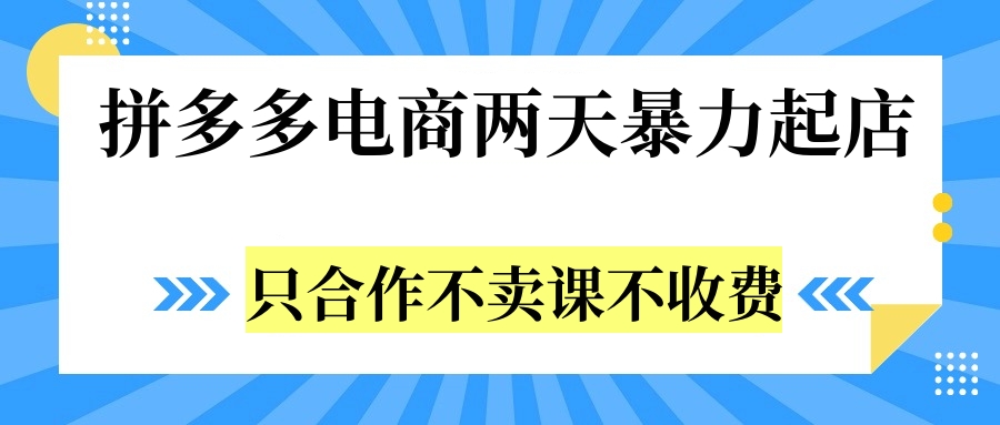 拼多多两天暴力起店，只合作不卖课不收费多客网创-网创项目资源站-副业项目-创业项目-搞钱项目多客网创