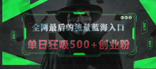 全网最后的流量蓝海入口，半小时引流50+创业粉，单日狂吸500+创业粉多客网创-网创项目资源站-副业项目-创业项目-搞钱项目多客网创