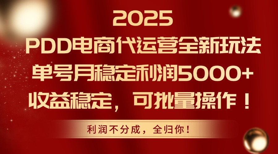 2025 PDD电商代运营全新玩法，单号月稳定利润5000+，收益稳定，可批量操作！多客网创-网创项目资源站-副业项目-创业项目-搞钱项目多客网创