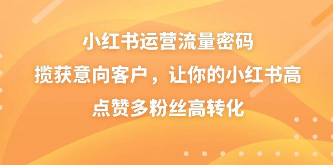小红书运营流量密码，揽获意向客户，让你的小红书高点赞多粉丝高转化多客网创-网创项目资源站-副业项目-创业项目-搞钱项目多客网创