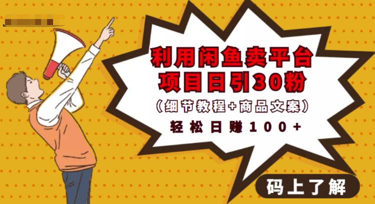 利用闲鱼卖平台项目课程资源日引流30+精准粉丝，轻松日赚100+，积累人脉可实现二次变现（细节教程+商品文案）多客网创-网创项目资源站-副业项目-创业项目-搞钱项目多客网创