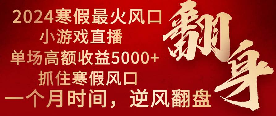 2024年最火寒假风口项目 小游戏直播 单场收益5000+抓住风口 一个月直接提车多客网创-网创项目资源站-副业项目-创业项目-搞钱项目多客网创