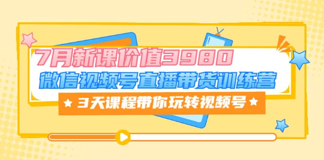 微信视频号直播带货训练营，3天课程带你玩转视频号：7月新课价值3980多客网创-网创项目资源站-副业项目-创业项目-搞钱项目多客网创