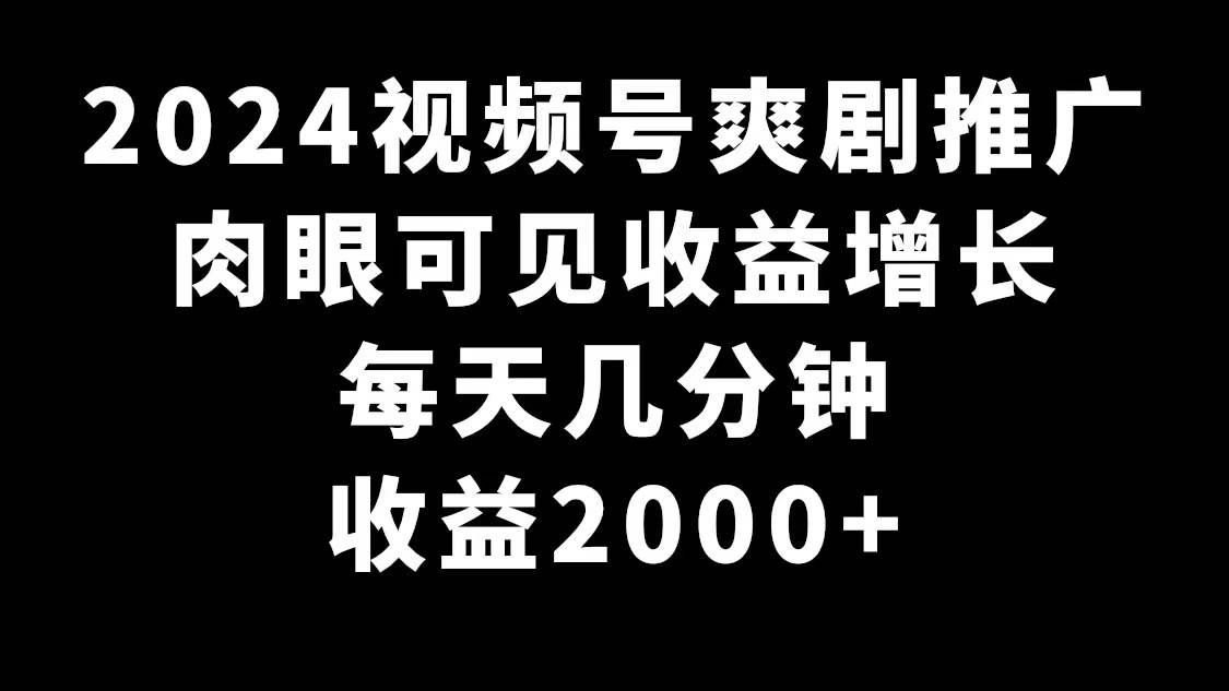 2024视频号爽剧推广，肉眼可见的收益增长，每天几分钟收益2000+多客网创-网创项目资源站-副业项目-创业项目-搞钱项目多客网创
