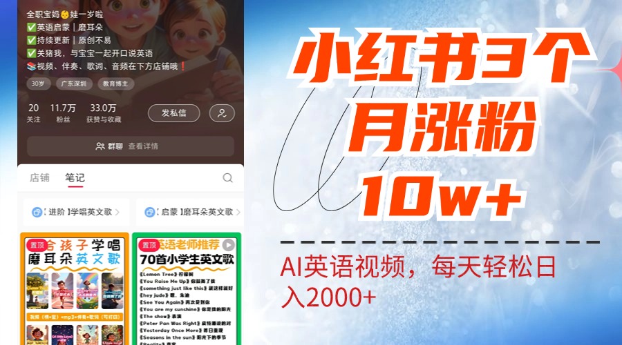 小红书三个月涨粉10W！AI英语视频0成本制作，每天轻松日入2000+多客网创-网创项目资源站-副业项目-创业项目-搞钱项目多客网创