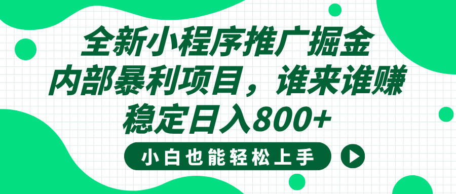 全新小程序推广掘金,内部暴利项目,小白轻松上手,稳定日入800+多客网创-网创项目资源站-副业项目-创业项目-搞钱项目多客网创