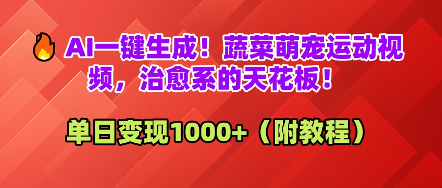 AI一键生成！蔬菜萌宠运动视频，治愈系的天花板！单日变现1000+（附教程）多客网创-网创项目资源站-副业项目-创业项目-搞钱项目多客网创