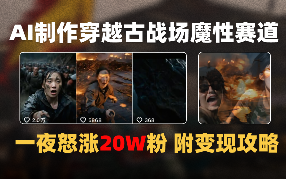 AI制作穿越古战场视频一夜涨粉20W保姆级教学（附AI变现指南）多客网创-网创项目资源站-副业项目-创业项目-搞钱项目多客网创
