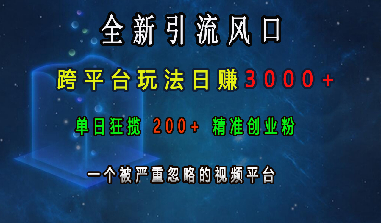 全新引流风口，跨平台玩法日赚3000+，单日狂揽200+精准创业粉，一个被严重忽略的视频平台多客网创-网创项目资源站-副业项目-创业项目-搞钱项目多客网创