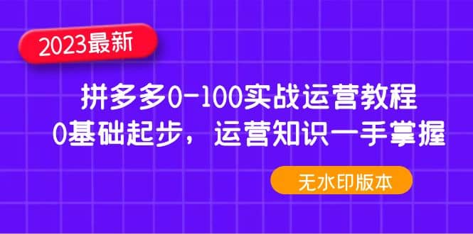 2023拼多多0-100实战运营教程，0基础起步，运营知识一手掌握（无水印）多客网创-网创项目资源站-副业项目-创业项目-搞钱项目多客网创