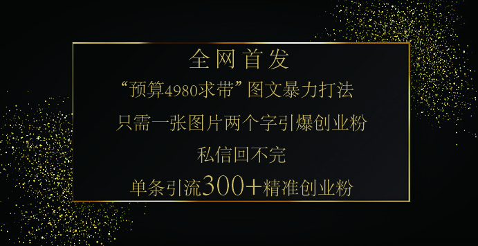 小红书，“预算 4980 带我飞” 的神奇图片引流法，堪称涨粉核武器！只需一张图，就能单条笔记凭借此方法，轻松引流 300 + 精准创业粉！多客网创-网创项目资源站-副业项目-创业项目-搞钱项目多客网创