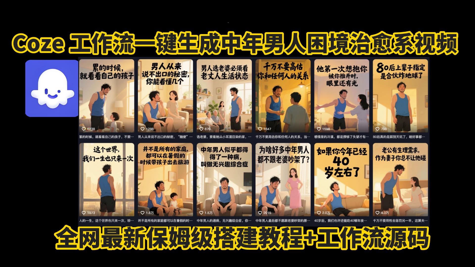 coze工作流一键生成，中年男人困境扎心高涨粉高播放量图文视频，保姆级拆解教程，无需剪辑，无需拍摄写文案智能体拆解教程多客网创-网创项目资源站-副业项目-创业项目-搞钱项目多客网创
