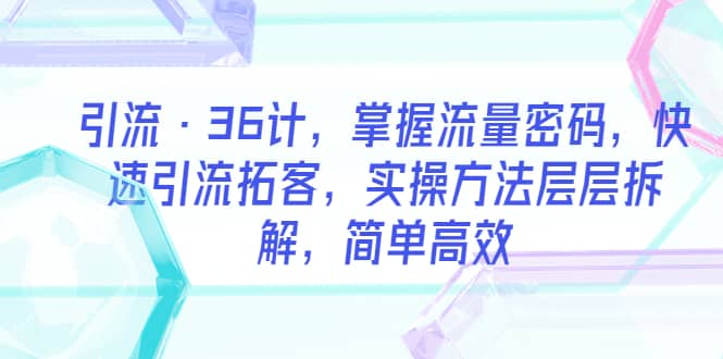 引流·36计，掌握流量密码，快速引流拓客，实操方法层层拆解，简单高效多客网创-网创项目资源站-副业项目-创业项目-搞钱项目多客网创