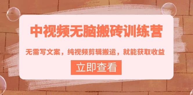 中视频无脑搬砖训练营:无需写文案,纯视频剪辑搬运,就能获取收益多客网创-网创项目资源站-副业项目-创业项目-搞钱项目多客网创