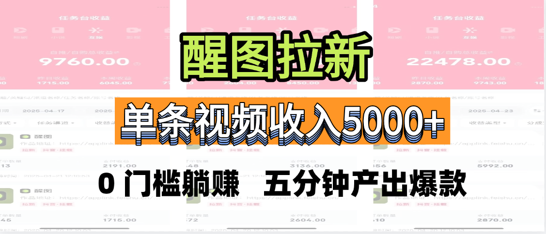 醒图拉新，0 门槛躺赚，五分钟产出爆款，单条视频收入5000+多客网创-网创项目资源站-副业项目-创业项目-搞钱项目多客网创