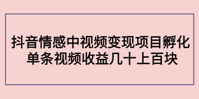 抖音情感中视频变现项目孵化多客网创-网创项目资源站-副业项目-创业项目-搞钱项目多客网创