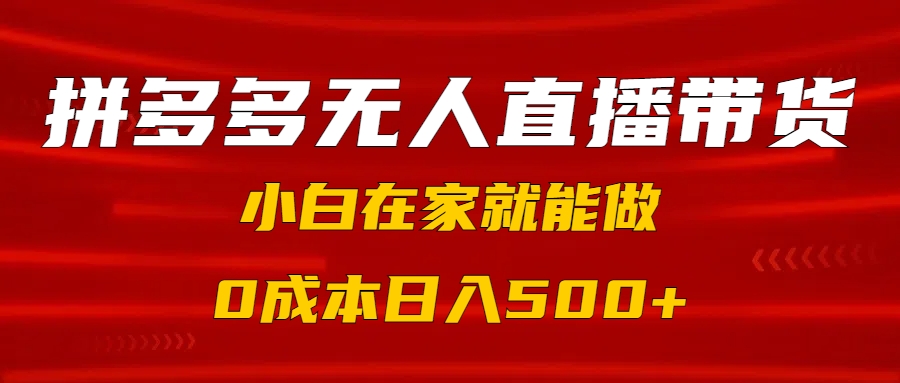 拼多多无人直播带货，小白在家就能做，0成本日入500+多客网创-网创项目资源站-副业项目-创业项目-搞钱项目多客网创