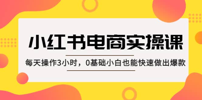 小红书·电商实操课:每天操作3小时,0基础小白也能快速做出爆款多客网创-网创项目资源站-副业项目-创业项目-搞钱项目多客网创