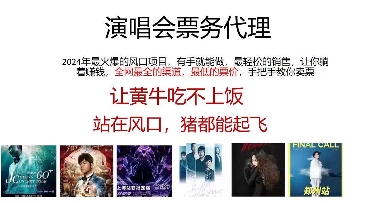 演唱会2024票务代理，全网最低的票价，手把手教你卖票，日入2000+多客网创-网创项目资源站-副业项目-创业项目-搞钱项目多客网创