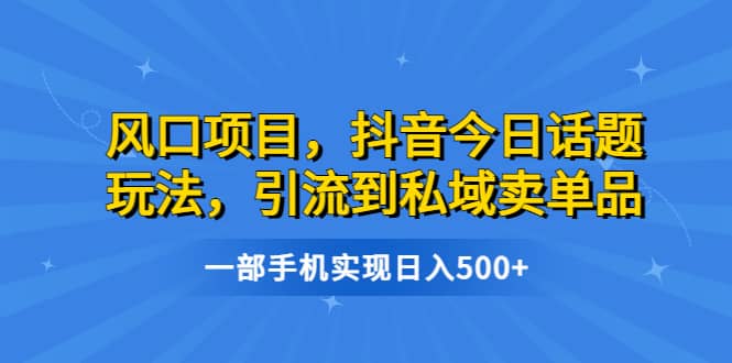 风口项目，抖音今日话题玩法，引流到私域卖单品，一部手机实现日入500+多客网创-网创项目资源站-副业项目-创业项目-搞钱项目多客网创