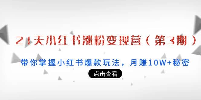 21天小红书涨粉变现营（第3期）：带你掌握小红书爆款玩法，月赚10W+秘密多客网创-网创项目资源站-副业项目-创业项目-搞钱项目多客网创