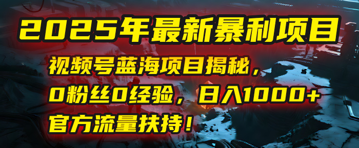 2025年最新暴利项目：视频号蓝海项目揭秘，0粉丝0经验，日入1000+，官方流量扶持！多客网创-网创项目资源站-副业项目-创业项目-搞钱项目多客网创