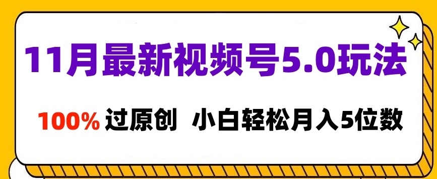 11月最新视频号5.0玩法，100%过原创，小白轻松月入5位数多客网创-网创项目资源站-副业项目-创业项目-搞钱项目多客网创