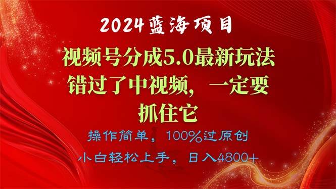 2024蓝海项目，视频号分成计划5.0最新玩法，错过了中视频，一定要抓住…多客网创-网创项目资源站-副业项目-创业项目-搞钱项目多客网创