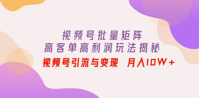 视频号批量矩阵的高客单高利润玩法揭秘多客网创-网创项目资源站-副业项目-创业项目-搞钱项目多客网创
