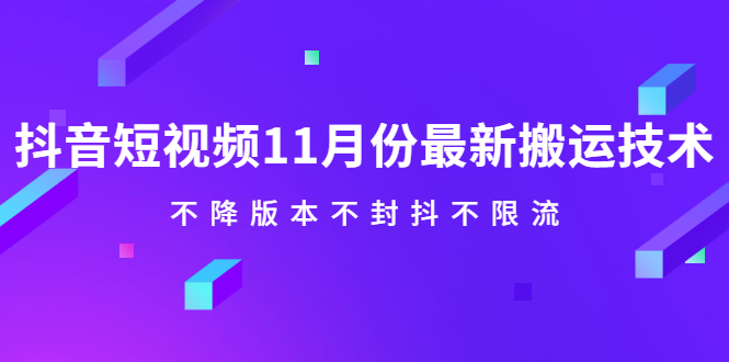 抖音短视频11月份最新搬运技术，不降版本不封抖不限流！【视频课程】多客网创-网创项目资源站-副业项目-创业项目-搞钱项目多客网创