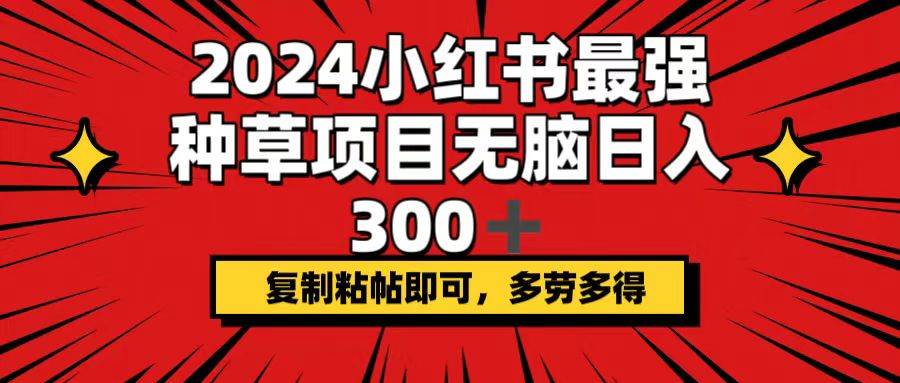 2024小红书最强种草项目，无脑日入300+，复制粘帖即可，多劳多得多客网创-网创项目资源站-副业项目-创业项目-搞钱项目多客网创