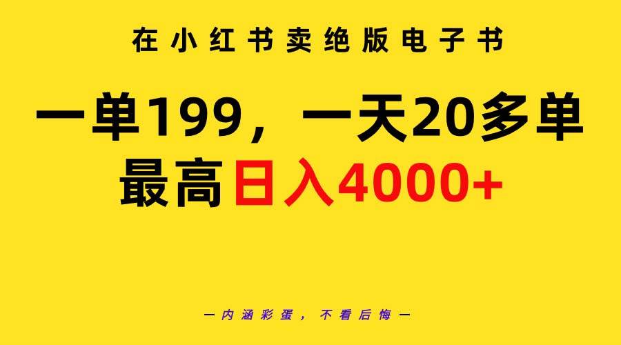 在小红书卖绝版电子书，一单199 一天最多搞20多单，最高日入4000+教程+资料多客网创-网创项目资源站-副业项目-创业项目-搞钱项目多客网创