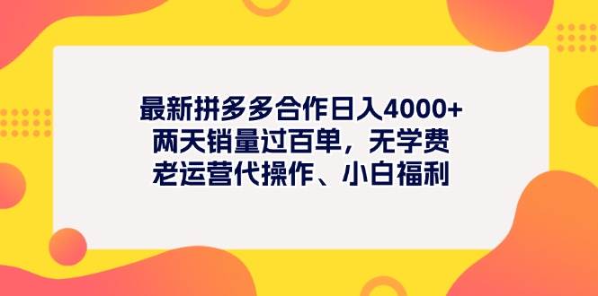 最新拼多多项目日入4000+两天销量过百单，无学费、老运营代操作、小白福利多客网创-网创项目资源站-副业项目-创业项目-搞钱项目多客网创
