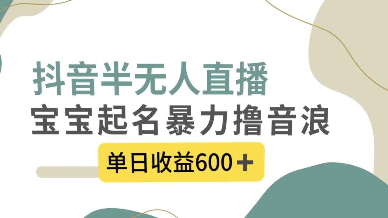 抖音半无人直播，宝宝起名，暴力撸音浪，单日收益600+多客网创-网创项目资源站-副业项目-创业项目-搞钱项目多客网创