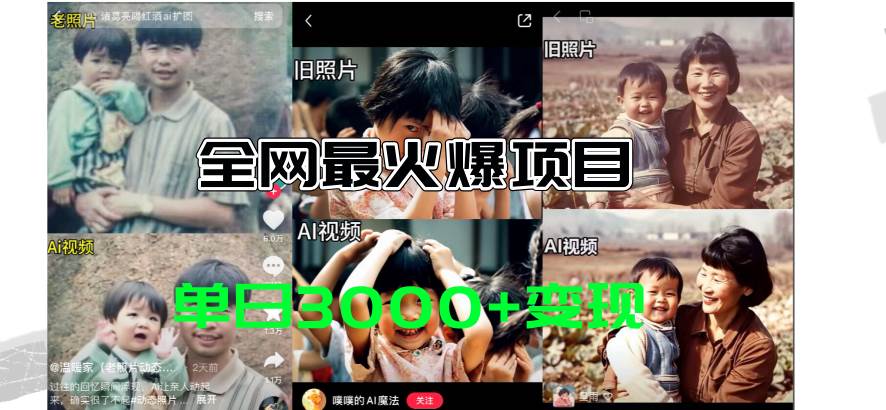 全网爆火的AI让老照片动起来教程，蹭热点日赚3000+，内含免费工具一键…多客网创-网创项目资源站-副业项目-创业项目-搞钱项目多客网创