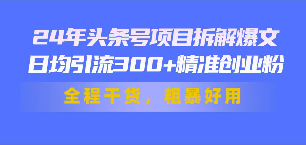 24年头条号项目拆解爆文,日均引流300+精准创业粉,全程干货,粗暴好用多客网创-网创项目资源站-副业项目-创业项目-搞钱项目多客网创