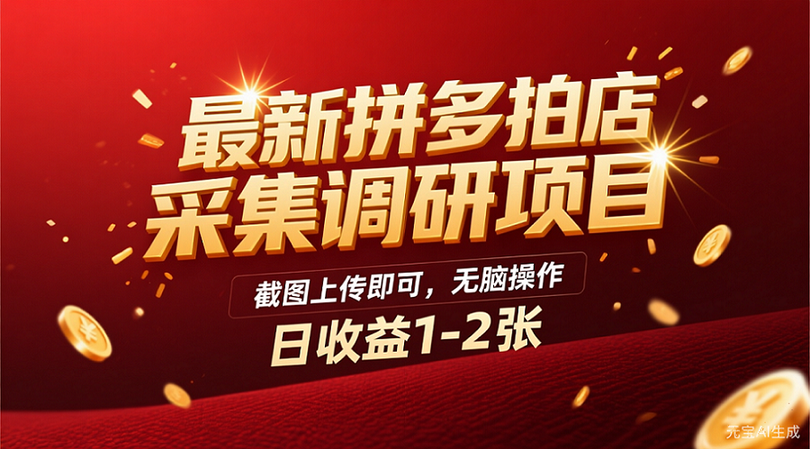 最新拼多多拍店采集调研项目,截图上传即可,无脑操作,日收益1-2张多客网创-网创项目资源站-副业项目-创业项目-搞钱项目多客网创