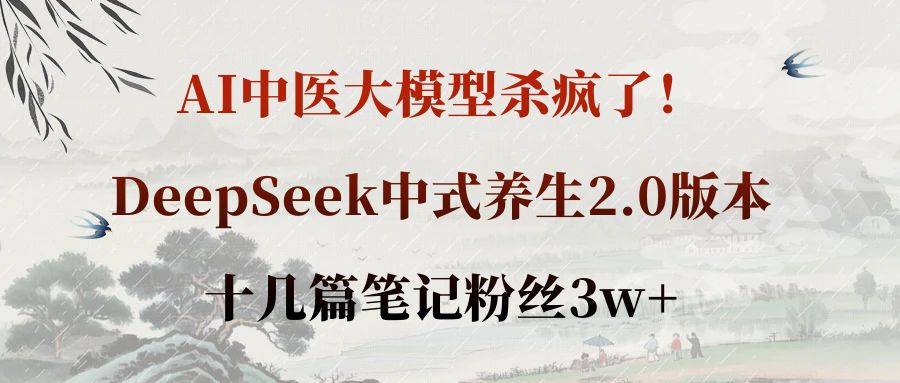 AI中医大模型杀疯了!DeepSeek中式养生2.0版本,十几篇笔记粉丝3w+多客网创-网创项目资源站-副业项目-创业项目-搞钱项目多客网创